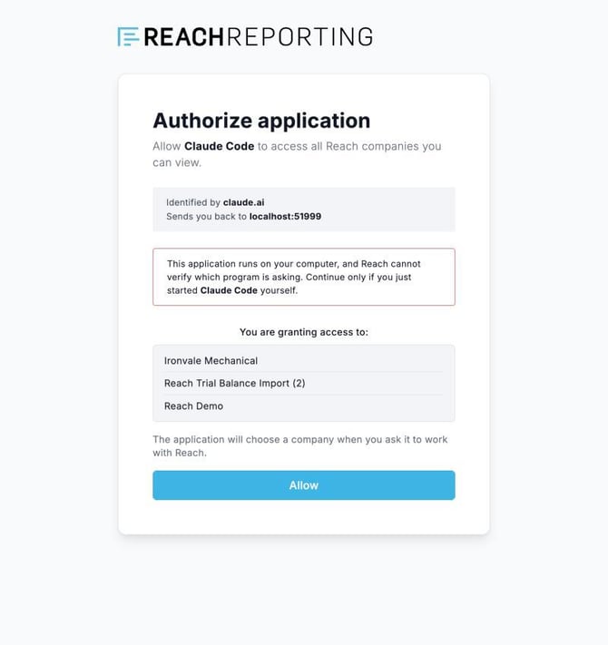 Reach authorize screen with the local-application warning