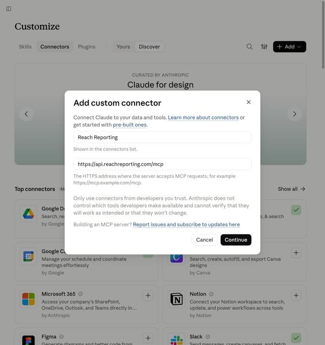 Add custom connector dialog