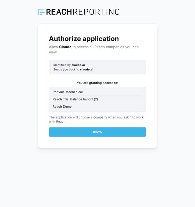 Reach authorize screen