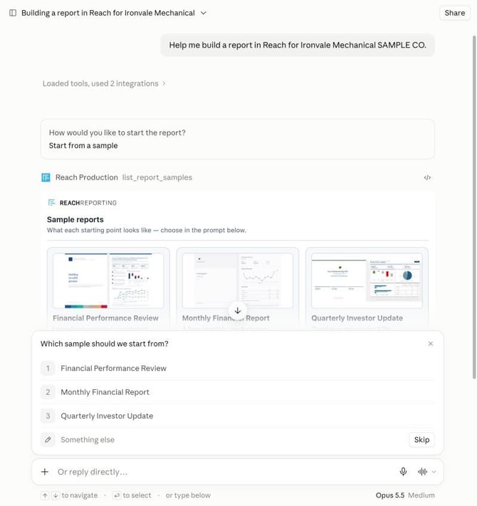 Sample report choices shown inline