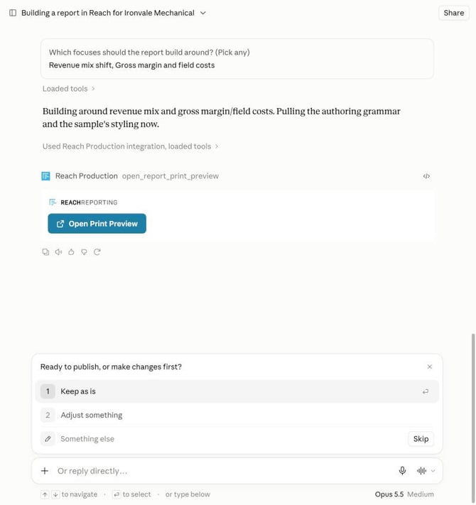 Finished report with the Open Print Preview button