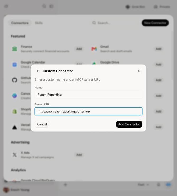 The Custom Connector dialog filled in