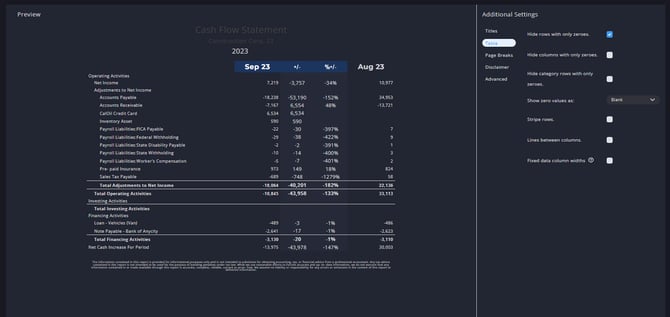 statement additional settings