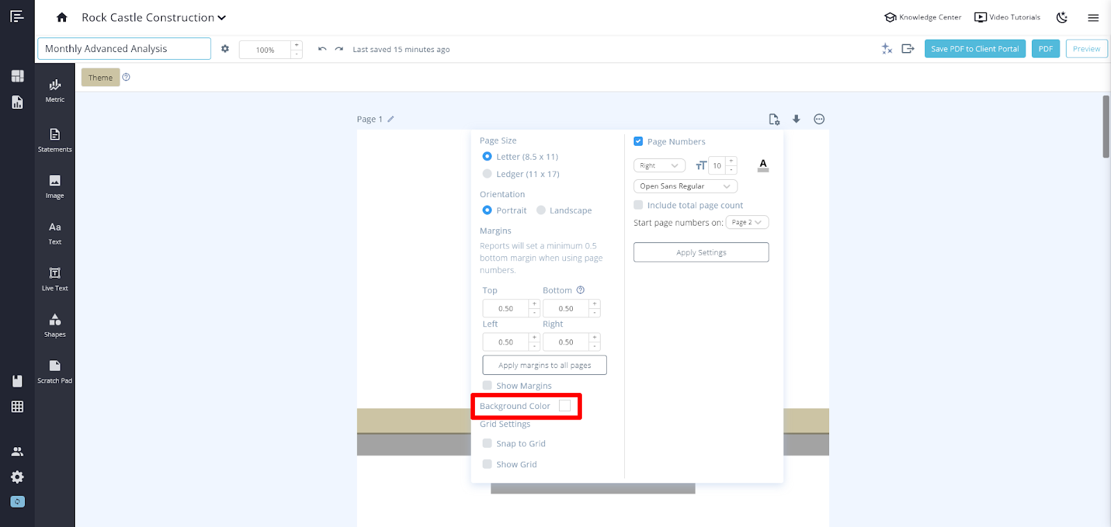 Report Page Settings