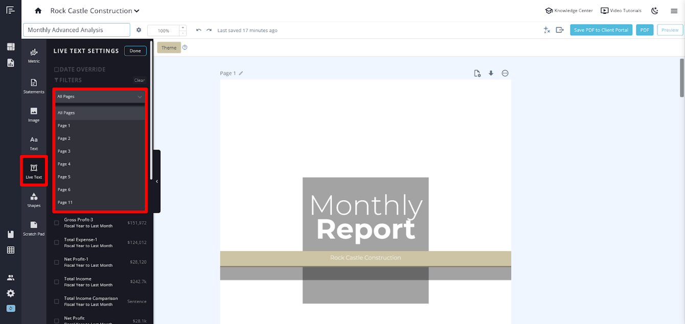 Report Page Settings