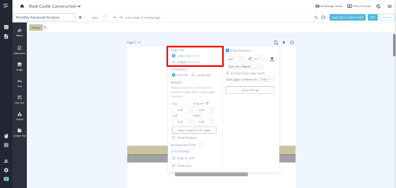 Report Page Settings