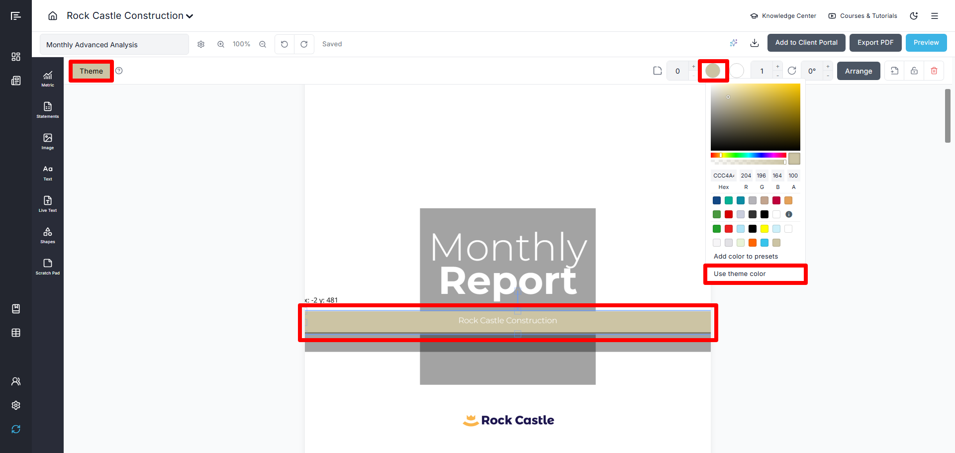 Theme Color in the Report Builder