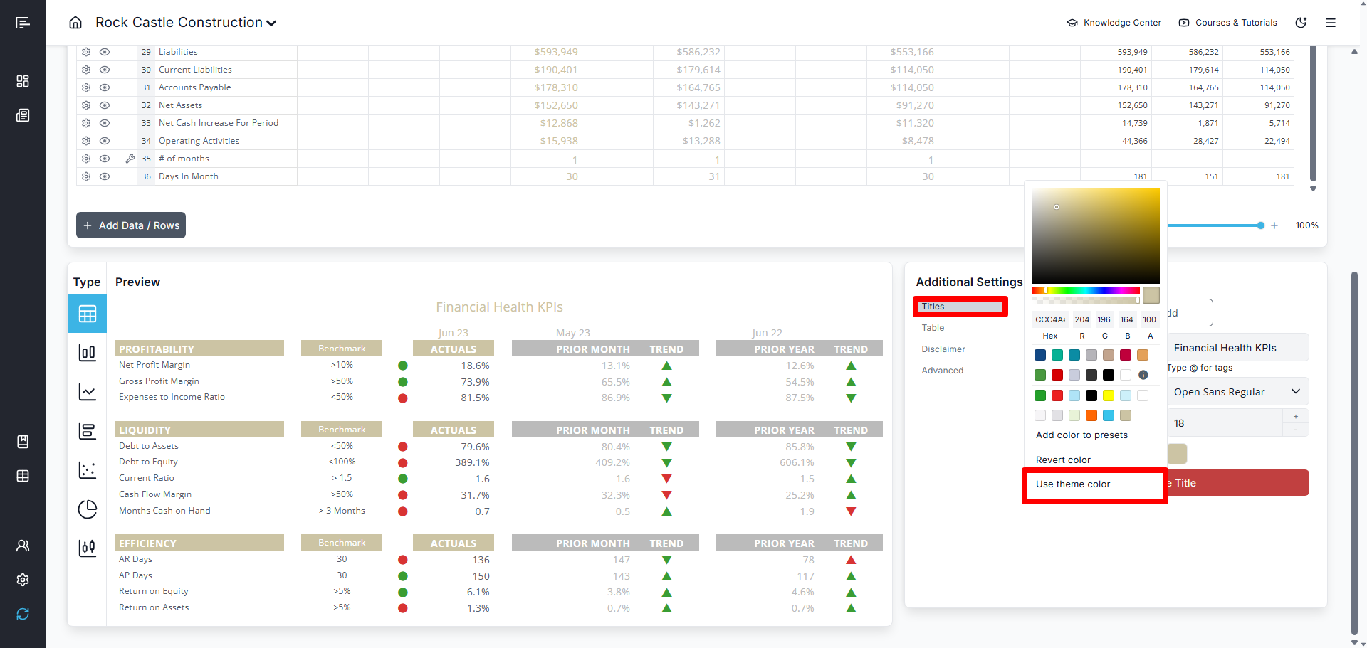 Theme Color in the Report Builder