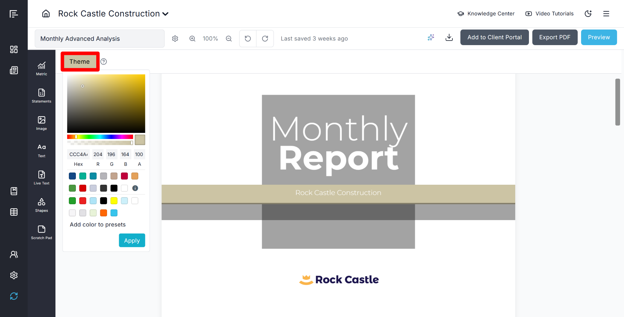Theme Color in the Report Builder