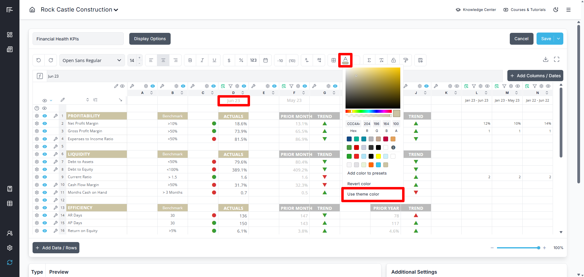 Theme Color in the Report Builder