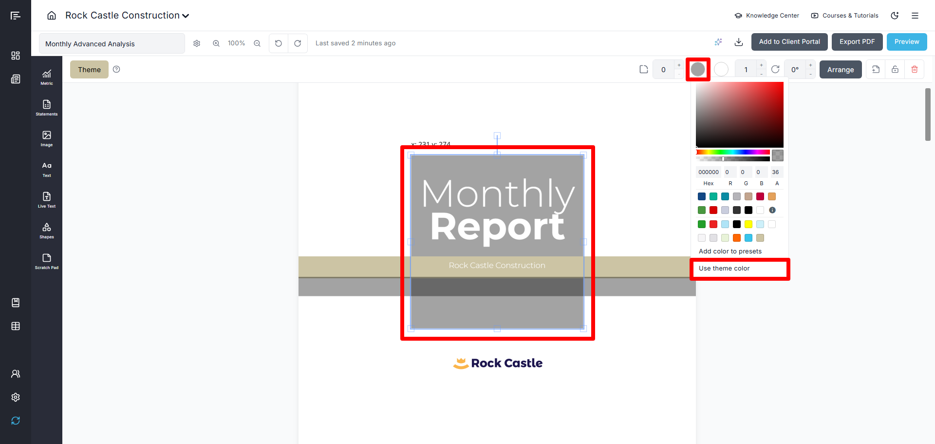 Theme Color in the Report Builder