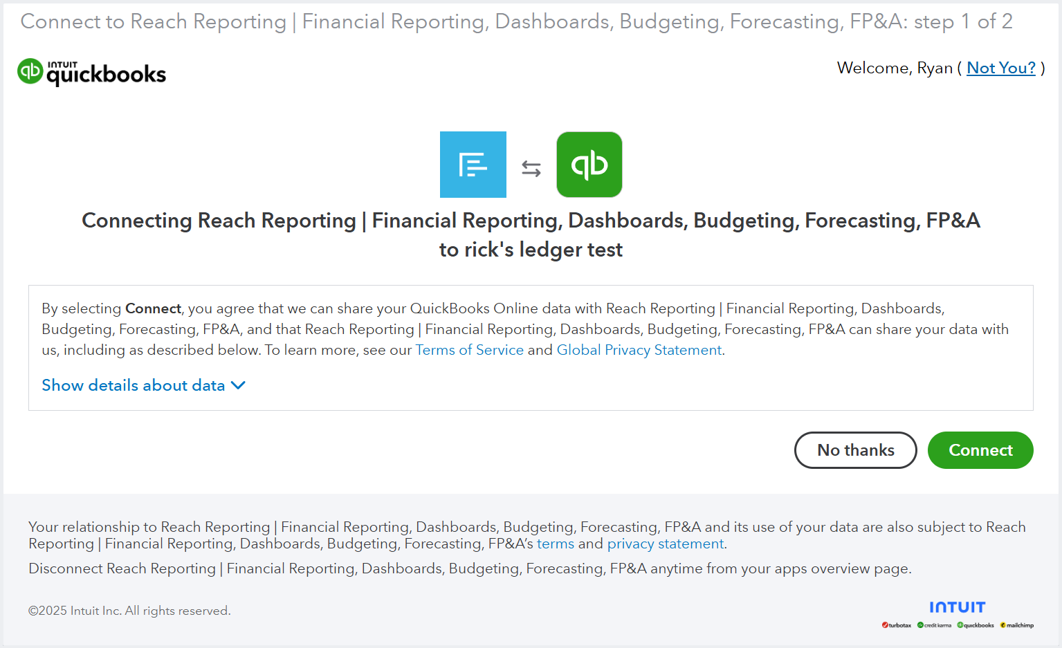 Connect QuickBooks Online to Reach Reporting