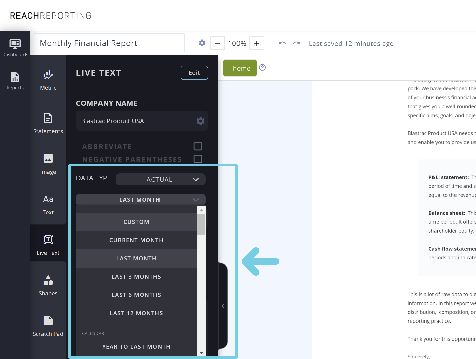 financial live text selector