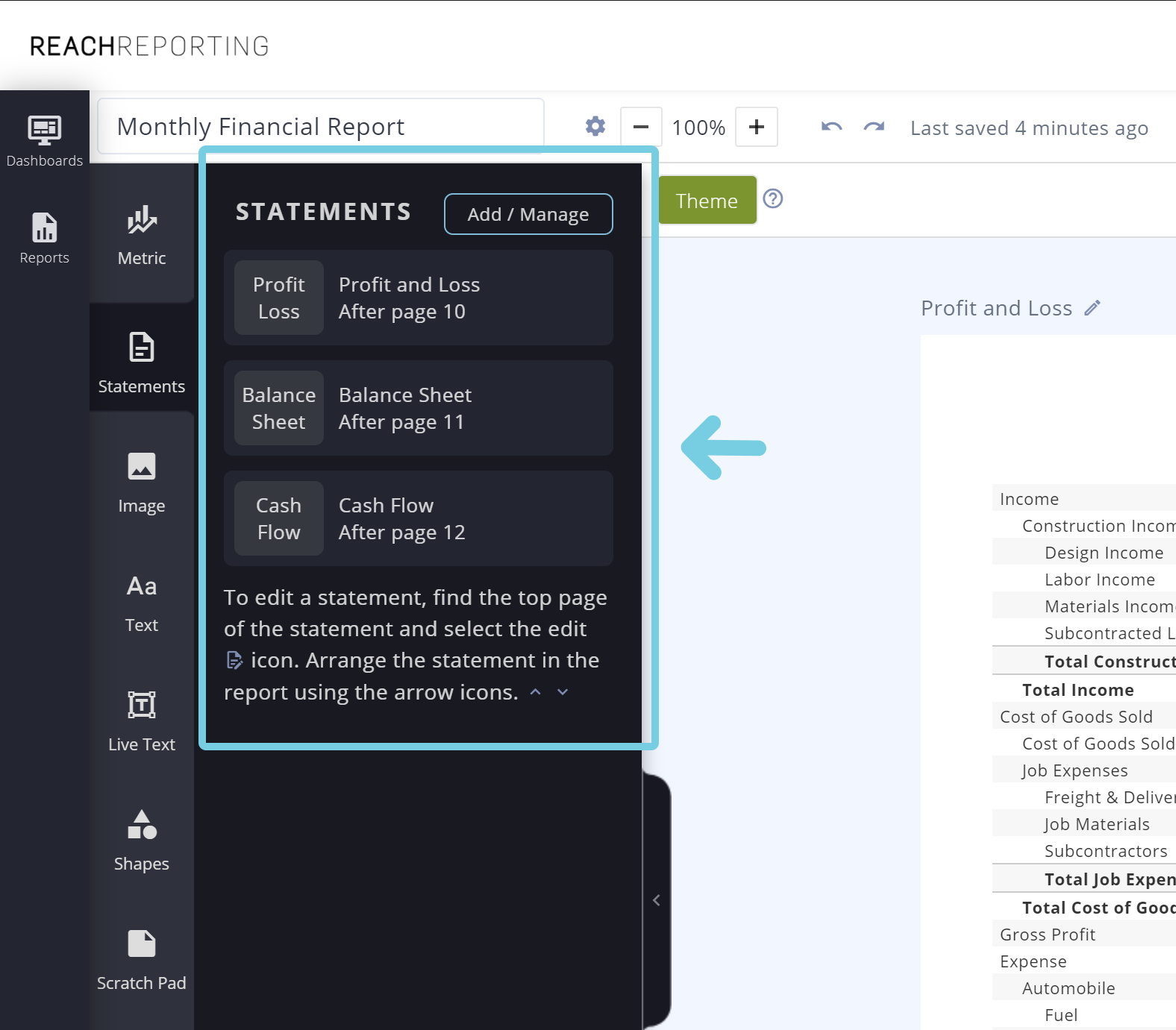 financial statement selector