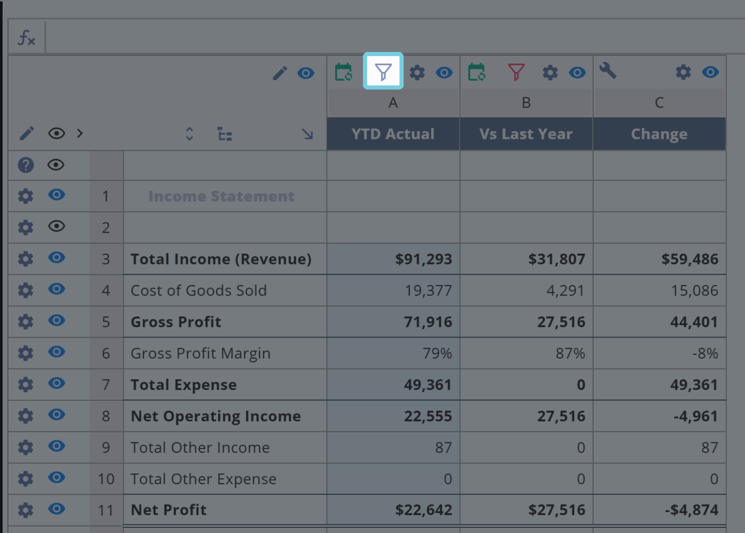 spreadsheet filter