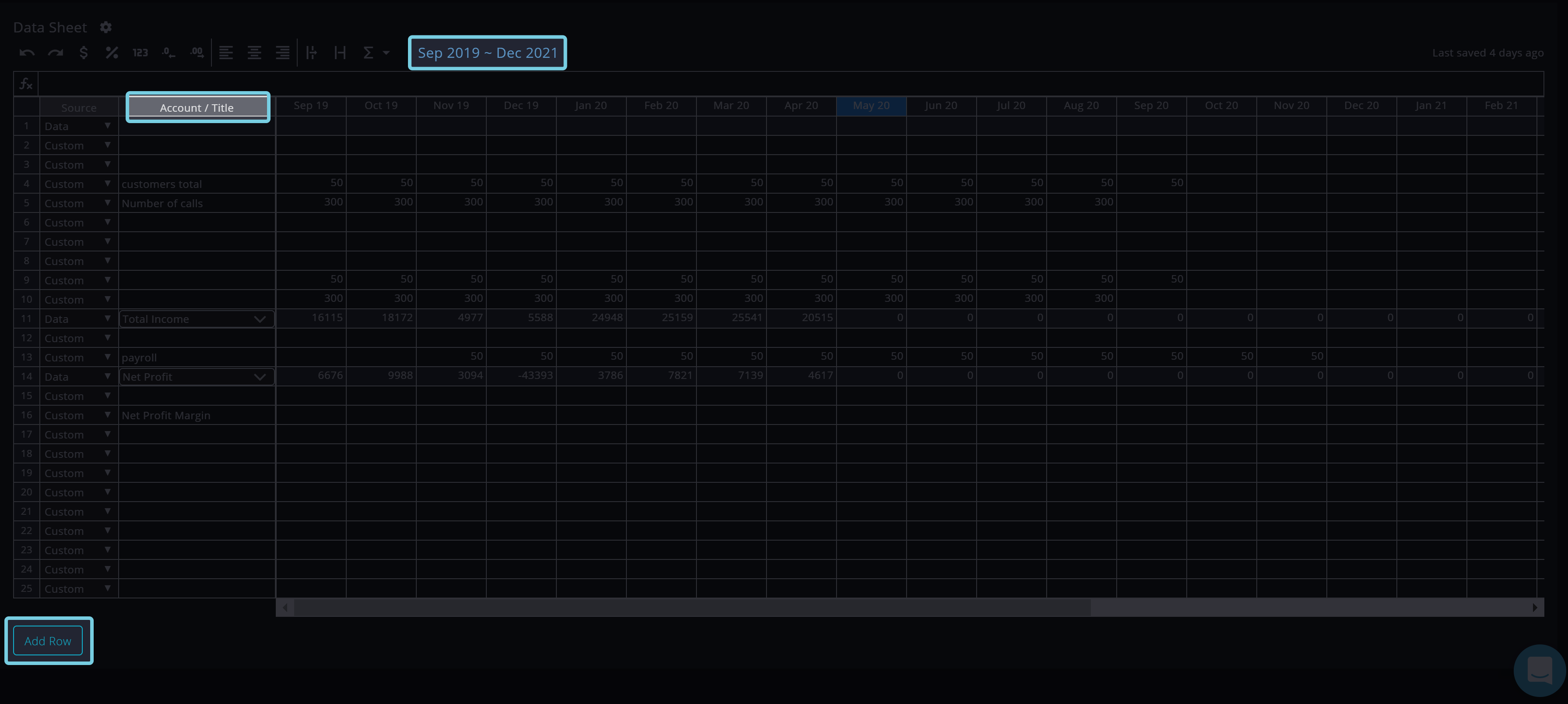 data sheets layout